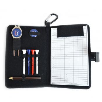 PGA Tour - Organizador para Tarjetas de puntuación de Golf en Piel, con sujeción y Accesorios, Color Negro