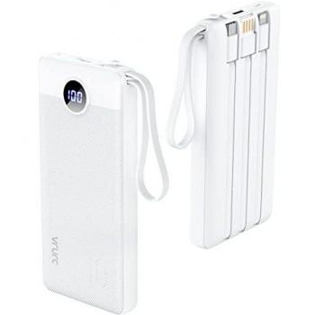 VRURC Power Bank 10000mAh Batería Externa con 4 Cables de Carga Integrados UCB C Cargador Movil Portátil Pantalla Digital LED con 4 Salidas y 2 entradas Compatible con Huawei y Smartphone