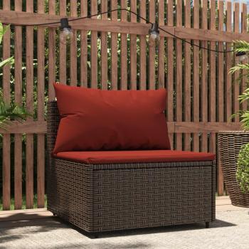 Brown Poly Rattan Garden Middle Sofa with Cushions