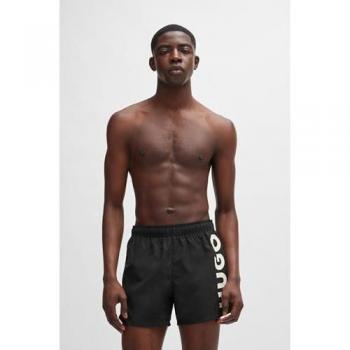 Hugo Abas Logo-Print Swim Shorts in Quick-Dry Fabric - Black - Size L