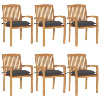 Stackable Garden Chairs with Cushions, 6 pcs Solid Teak Wood