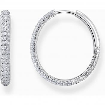 Thomas Sabo Large Sterling Silver Hoop Earrings with White Zirconia Pavé CR732-051-14