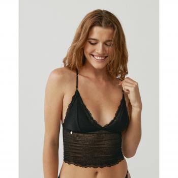 Bralette crop top Nubia - Black - XXL, sujetador bralette crop top de encaje tupido y espalda cruzada