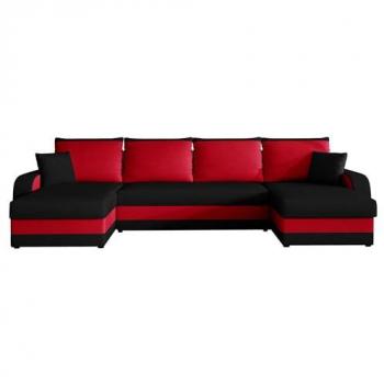 Sofá rinconero Comfivo 233, rojo, con función de descanso y caja de ropa de cama, dimensiones 304x140x80cm