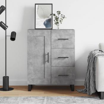 Aparador de madera de ingeniería gris hormigón 69,5x34x90 cm con armarios y cajón para almacenamiento en salón, moderno y funcional