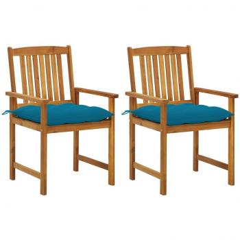 Acacia Wood Patio Chairs with Cushions - Set of 2