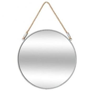 Espejo redondo de metal gris con cuerda - D 38 cm