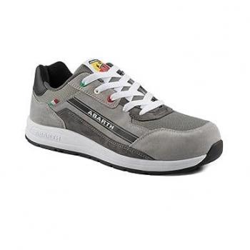 Zapato de Seguridad S3 ABARTH 595 Gris en Piel de Ante y Mesh, Hidrorepelente, Puntera de Fibra de Vidrio, Libre de Metal