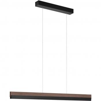 Lámpara colgante LED Keijo, negra/nuez, 103 cm