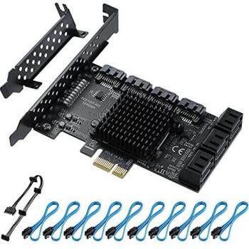 BEYIMEI Tarjeta PCIE a SATA 10 Puertos, Tarjeta de Expansión SATA 3.0 PCI Express X1 3.0, 6 Gbit/s Tarjeta Controladora SATA III por PC Compatible con Windows 8/10/Ubuntu/Linux