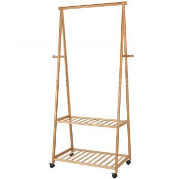 HOMFA Perchero Burro con ruedas Perchero de Bambú  con estante para ropa zapatos 77 X 44 X 166 cm