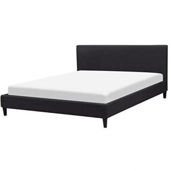 Cama King Size 160x200 cm con Estructura de Tela Negra y Base de Lamas