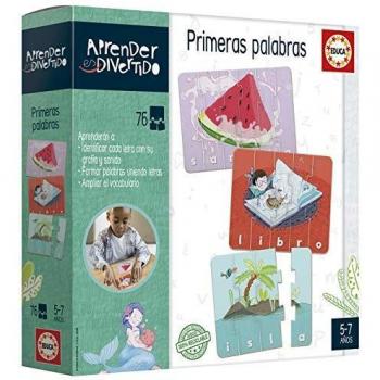 Educa - Aprender es Divertido: Primeras Palabras, Juego educativo para niños a Partir de 5 años, Aprende a formar palabras uniendo letras, Contiene 76 piezas que forman 16 tableros