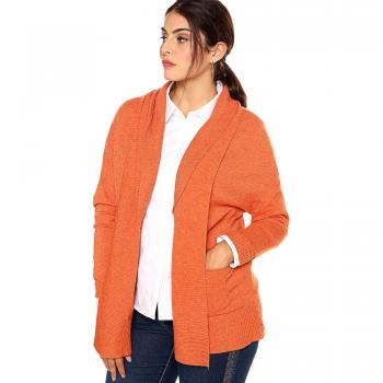 CHIC SIZE: L-4XL Chaqueta Cuello con Doble Solapa Mujer - 027541,Naranja,XXL