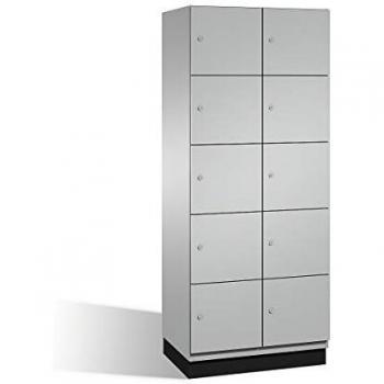 Armario de Compartimentos Bajo Llave C+P Cambio con 10 Fábricas, Puertas de Acero, 2 Departamentos, Color Blanco Aluminio, Ancho 800 mm