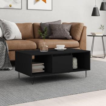 Mesa de centro de madera contrachapada 90x50x36,5 cm en color blanco y negro, diseño brillante, adecuada para salón, comedor o como mesa auxiliar