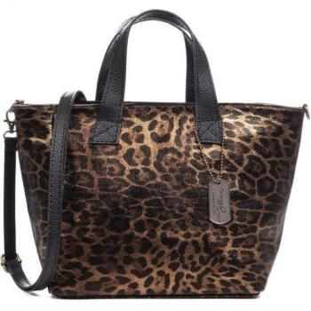 Piel auténtica Gamuza, animal print leopardo, lacado brillante. Fabricado en Italia 32x14x23 Cm