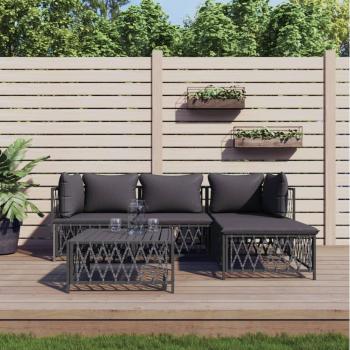 5-Piece Anthracite Steel Garden Lounge Set with Cushions