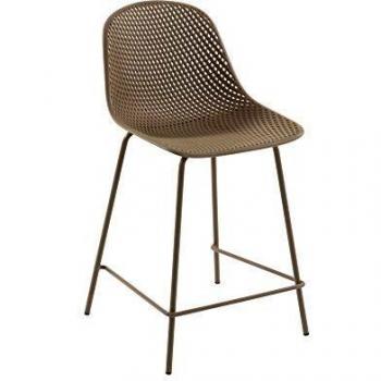 Kave Home - Taburete Alto de Bar Quinby Beige 75 cm con Respaldo de plástico y Patas de Acero en Beige