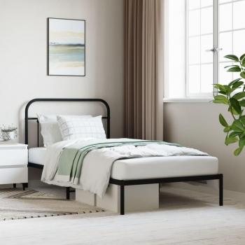 Cama con estructura de metal negro y cabecero, dimensiones 107x203 cm