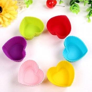EQLEF® 12pcs/set de Heart Shaped Hornear de silicona rígida/tartas de entre capas Premium de formas de muffin reutilizables