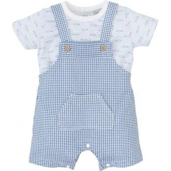 Conjunto de bebé niño de camiseta estampada y peto de cuadros vichy
