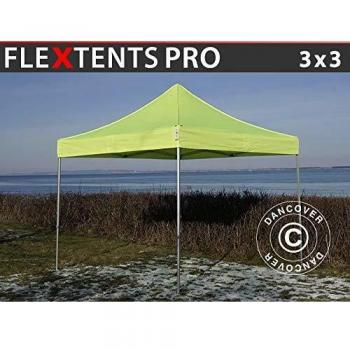 Carpa Plegable Rápida FleXtents PRO 3x3m Impermeable Neón Amarillo/Verde
