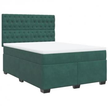 Cama Box Spring con Colchón de Terciopelo Verde Oscuro 140x200 cm