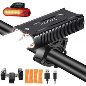 Nestling Luzde Bicicleta, Luz Bicicleta LED Recargable USB,2400 Lúmenes Súper Potente Luz Bicicleta LED Impermeable,Luces Bici Delantera and LED Luces Trasera Kit,4 Modos Iluminación