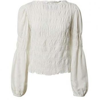 Cream Henva Women's Smock Blouse - Snow White, Long Sleeves, Regular Fit
