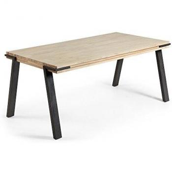 Kave Home - Mesa de Comedor Trinh Rectangular 200 x 95 cm de Madera Maciza de Acacia y Patas de Acero en Negro