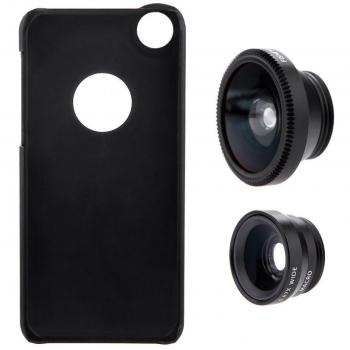 Lente - TOOGOO(R)3-en-1 Lente de foto de telefono 180¡ã Ojo de pez 0.67X Gran angular 10X Macro Equipo de lente Cojunto con Cubierta Caja trasera para iPhone 5 5S Negro