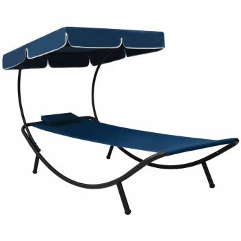 Tumbona de jardín con toldo y cojín 200x90x112 cm en colores Blanco crema, Marrón y Gris, ideal para exterior (jardín, playa, piscina, terraza)
