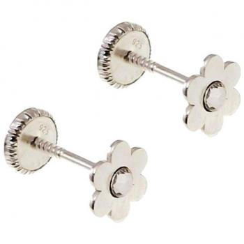 Pendientes de Plata Ley 925m para Niña en forma de flor con circonita central, 5 mm