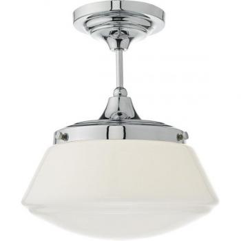 Plafón Caden cromo pulido y cristal opal 1 bombilla, Lámpara de techo semi empotrada, IP44, 1x E27