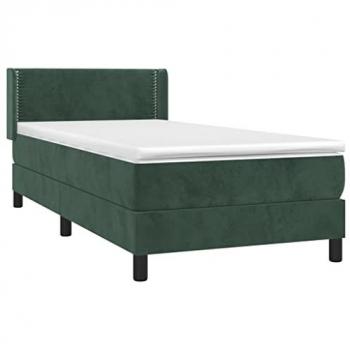 Cama box spring con colchón terciopelo verde oscuro 90x190 cm
