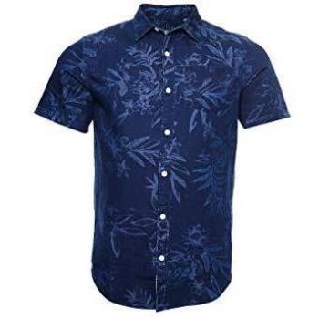 Superdry Hombre Camisa de Manga Corta Miami Loom Índigo Tropical Miami L