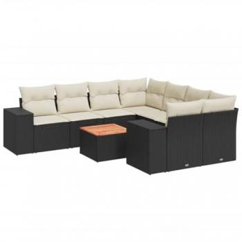 9-Piece Black Poly Rattan Garden Sofa Set with Cushions