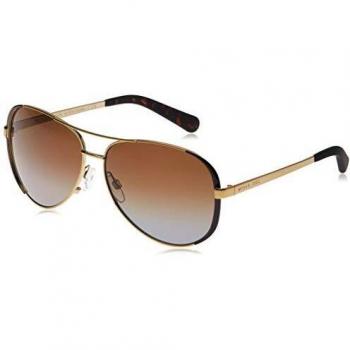 MICHAEL KORS Women's Chelsea 1014T5 59 Sunglasses, Gold/Dark Chocolate Brown/Browngradientpolarized