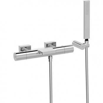 Tres Project-Tres Bañera-Ducha Termostática con Cascada, Ducha de Mano Anticalcárea con Soporte Orientable y Flexo Satín, inversor Integrado en el Regulador de Caudal