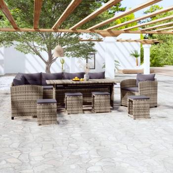 Set de sofás de jardín 7 piezas con cojines de polyrattan gris