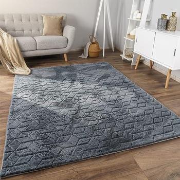 Alfombra Moderna Geométrica de Pelo Largo 200x280 cm, Color Antracita Suave