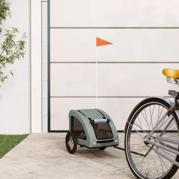 Remolque de bicicleta para perros de hierro y tela Oxford gris