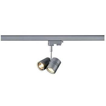 Foco BIMA II para riel trifásico, color gris plata, 2x GU10, máx. 50W