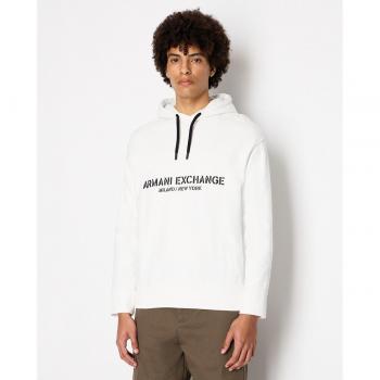 Armani Exchange Men's White Logo Hooded Sweatshirt in French Terry, Size S