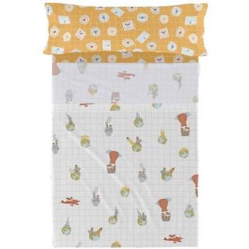 Juego de Sábanas Happyfriday World Trip 2 Piezas Multicolor 100% Algodón 150 TC para Cama de 105, dimensiones 180x270 cm