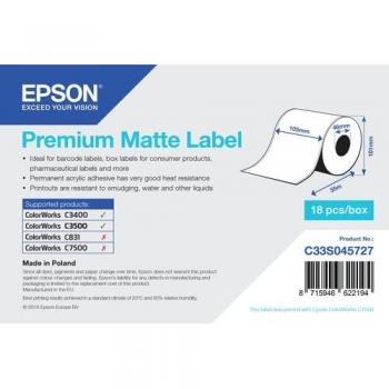 Epson Premium Matte Label - Etiquetas Continuas para Impresora, 105mm x 35m, color blanco