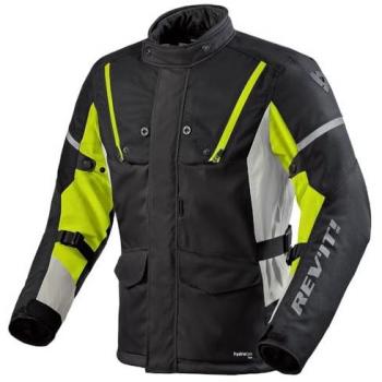 REV'IT! Chaqueta de Moto Horizon 3 H2O Negra y Amarillo Neón, chaqueta textil impermeable, transpirable, con forro térmico extraíble, protecciones CE en hombros y codos, panel