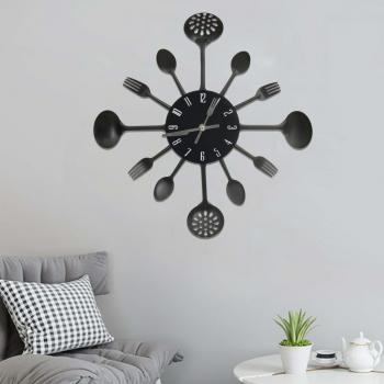 Reloj de pared cuchara y tenedor negro 40 cm aluminio