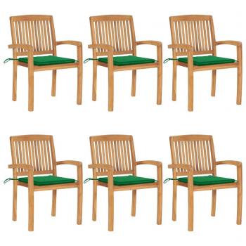 Stackable Garden Chairs with Cushions, 6 pcs Solid Teak Wood
